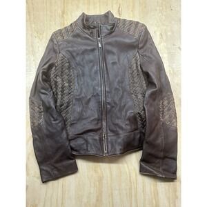 Vintage Raffaelo Leather Jacket Brown Basket Braid Elbow‎ Patches Sz S Women's